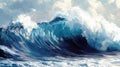 Powerful Crashing Ocean Wave Digital Painting Royalty Free Stock Photo