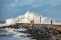 Crashing waves on a Jetty