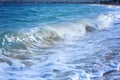 Ocean waves crashing on sandy beach. Sea waves breaking on shore. Nature splash on summer day. Sea wave crashing on Royalty Free Stock Photo