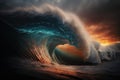 Ocean waves in dark sunset Royalty Free Stock Photo