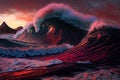 Ocean waves in dark sunset Royalty Free Stock Photo