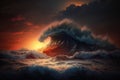 Ocean waves in dark sunset Royalty Free Stock Photo