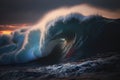 Ocean waves in dark sunset Royalty Free Stock Photo