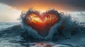 Ocean waves forms a heart shape. Made With Generative IA.