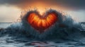 Ocean waves forms a heart shape. Made With Generative IA.