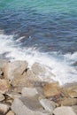 Ocean waves hitting rocks from the shore