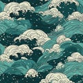 ocean waves japanese style seamless background for textiles, fabrics, covers, wallpapers, print, gift wrapping Royalty Free Stock Photo