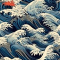 ocean waves japanese style seamless background for textiles, fabrics, covers, wallpapers, print, gift wrapping Royalty Free Stock Photo