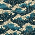 ocean waves japanese style seamless background for textiles, fabrics, covers, wallpapers, print, gift wrapping Royalty Free Stock Photo