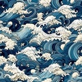 ocean waves japanese style seamless background for textiles, fabrics, covers, wallpapers, print, gift wrapping Royalty Free Stock Photo