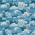 ocean waves japanese style seamless background for textiles, fabrics, covers, wallpapers, print, gift wrapping Royalty Free Stock Photo