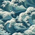 ocean waves japanese style seamless background for textiles, fabrics, covers, wallpapers, print, gift wrapping Royalty Free Stock Photo