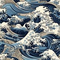 ocean waves japanese style seamless background for textiles, fabrics, covers, wallpapers, print, gift wrapping Royalty Free Stock Photo