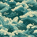 ocean waves japanese style seamless background for textiles, fabrics, covers, wallpapers, print, gift wrapping Royalty Free Stock Photo