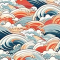 ocean waves japanese style seamless background for textiles, fabrics, covers, wallpapers, print, gift wrapping Royalty Free Stock Photo