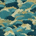 ocean waves japanese style seamless background for textiles, fabrics, covers, wallpapers, print, gift wrapping Royalty Free Stock Photo