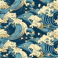 ocean waves japanese style seamless background for textiles, fabrics, covers, wallpapers, print, gift wrapping Royalty Free Stock Photo