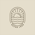 ocean waves line art logo vector simple minimalist illustration template icon graphic design. sea wave with sunset sign or symbol Royalty Free Stock Photo