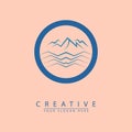 Ocean Waves Logo Design with blue color mountains in a circle Royalty Free Stock Photo