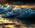 Ocean waves macro, golden light highlighting soft foam.