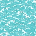 Ocean waves, pattern seamless background hand drawn Asian style