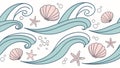 Ocean Waves Pattern with Seashells & Starfish - Beach Life Motif, vector design Generative AI Royalty Free Stock Photo