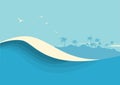 Ocean waves seascape. Vector blue background with sea wave and sky