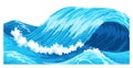 Ocean waves, splash water, marine sea storm element. Blue sea or ocean wave with spray, foam on crest. Vector Royalty Free Stock Photo