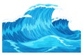 Ocean waves, splash water, marine sea storm element. Blue sea or ocean wave with spray, foam on crest. Vector Royalty Free Stock Photo