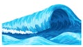 Ocean waves, splash water, marine sea storm element. Blue sea or ocean wave with spray, foam on crest. Vector Royalty Free Stock Photo