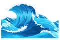 Ocean waves, splash water, marine sea storm element. Blue sea or ocean wave with spray, foam on crest. Vector Royalty Free Stock Photo