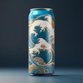 Ocean Waves: A Stunning Japonisme Illustration On A Beer Can