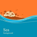 Ocean waves and tropical island.Vector background Royalty Free Stock Photo