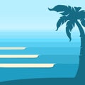 Ocean waves and tropical island.Vector blue background seascape horizon Royalty Free Stock Photo