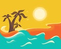 Ocean waves and tropical island with palms.Vector background Royalty Free Stock Photo