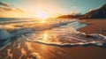 Ocean waves washing the sand beach during sunset. Royalty Free Stock Photo