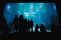 Oceanarium Underwater World. Group of People Watching Fish in a Oceanarium. Beauty of the Lisbon Oceanarium