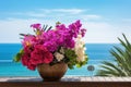Oceanfront Balcony Greens: Dive into the lush greens of an oceanfront balcony, portrayed in this close-up, encapsulating Royalty Free Stock Photo