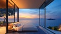 Oceanfront bedroom sunset luxury villa Royalty Free Stock Photo