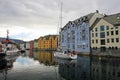 Oceanfront with colorful houses, cityscape of Alesund, Norway Royalty Free Stock Photo