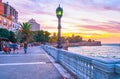 The oceanfront promenade in the evening, Cadiz, Spain