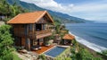 Oceanfront Tropical Villa with Private Pool and Mountain View Royalty Free Stock Photo