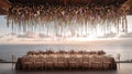 Oceanfront wedding reception floral ceiling decor Royalty Free Stock Photo