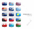 Oceania Countries Flags 3D Vector Rounded Glossy Icons Set Isolate On White