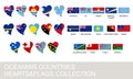 Oceania countries set, hearts and flags Royalty Free Stock Photo