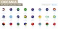 Oceania flags collection. Big set of blue pin icon with flags