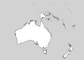 Oceania map with black outline and white surface and gray ocean