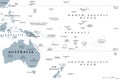 Oceania, gray political map, Australia and the Pacific, including New Zealand