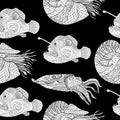 Oceanic animals zentangle seamless pattern.