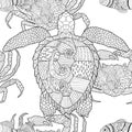 Oceanic animals zentangle seamless pattern.